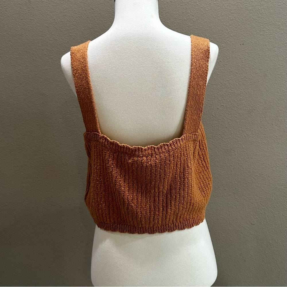 Weekend Nordstrom Brown Knit Cropped Tank Top Women’s Blouse NWT Crochet Sweater - Picture 7 of 9